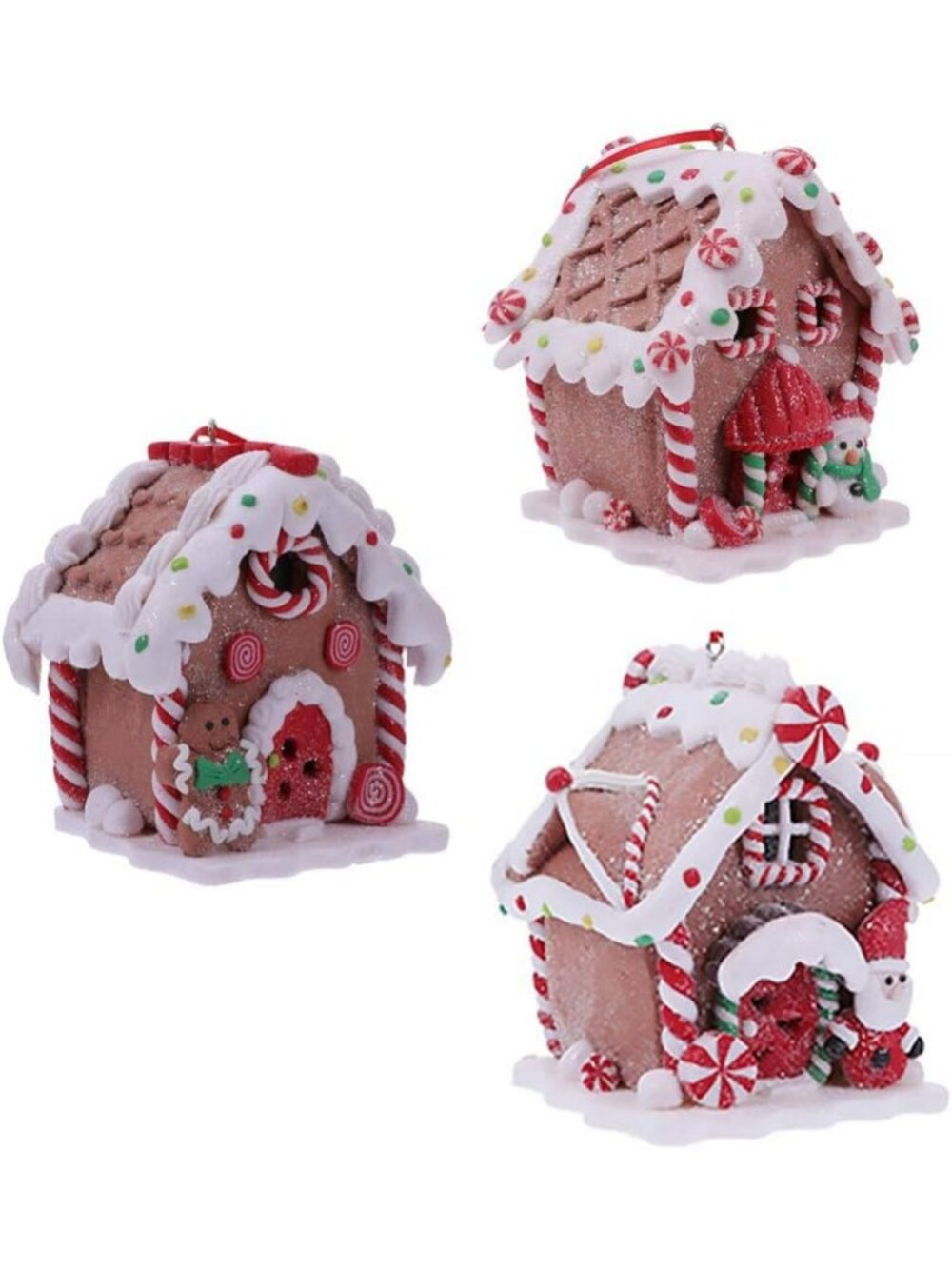 3 Pcs LED Gingerbread House Ornaments - Soft Clay Dough Holiday Decor with Santa